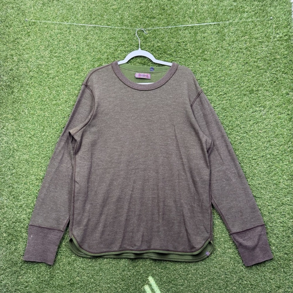 Robert Graham Sweatshirt Mens XL Brown Crew Neck Thermal Waffle Knit Crew 0953